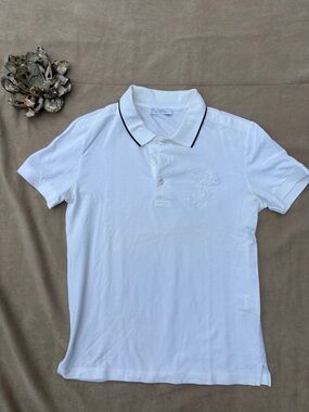 Versace Off White Women 100% Cotton Polo Shirt with Contrast Collar - S
